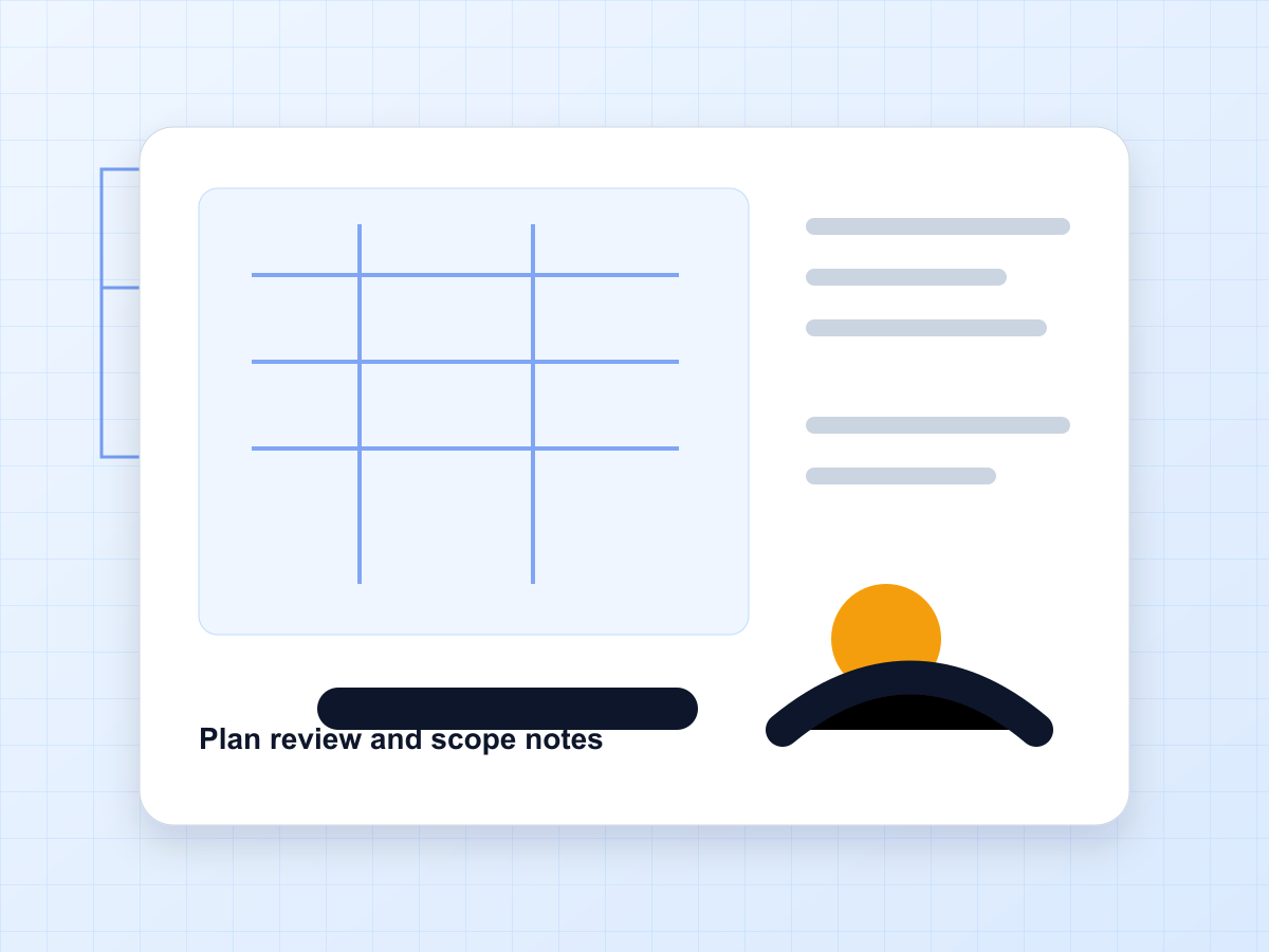 Construction professional reviewing plans and estimate notes